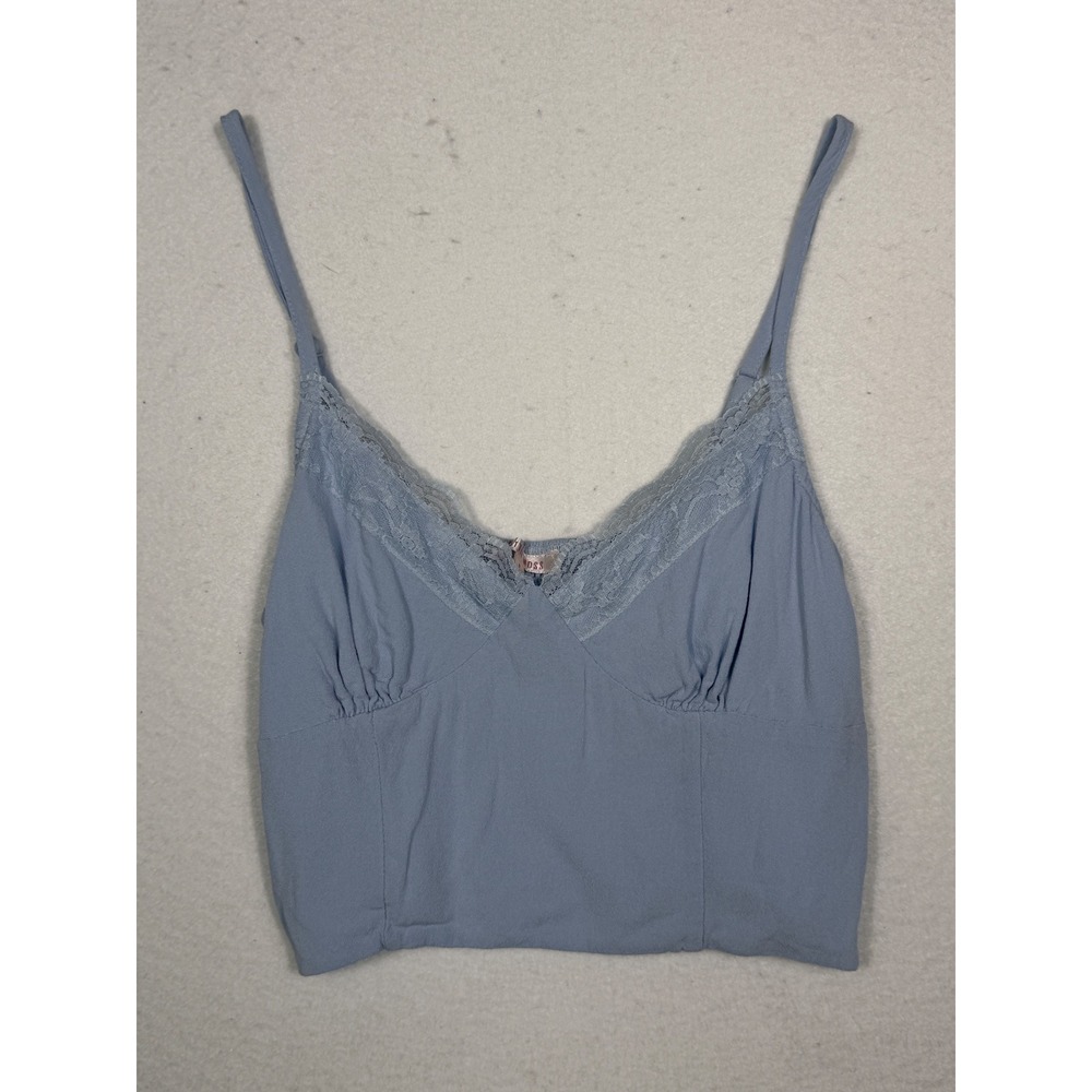 Lottie Moss Camisole Womens Small Blue Lace Trim Smocked Back Cropped Tank Top